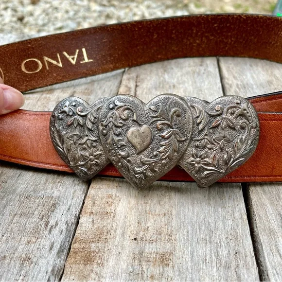 Vintage Tano leather made in Spain metal heart buckle belt - Picture 2 of 10